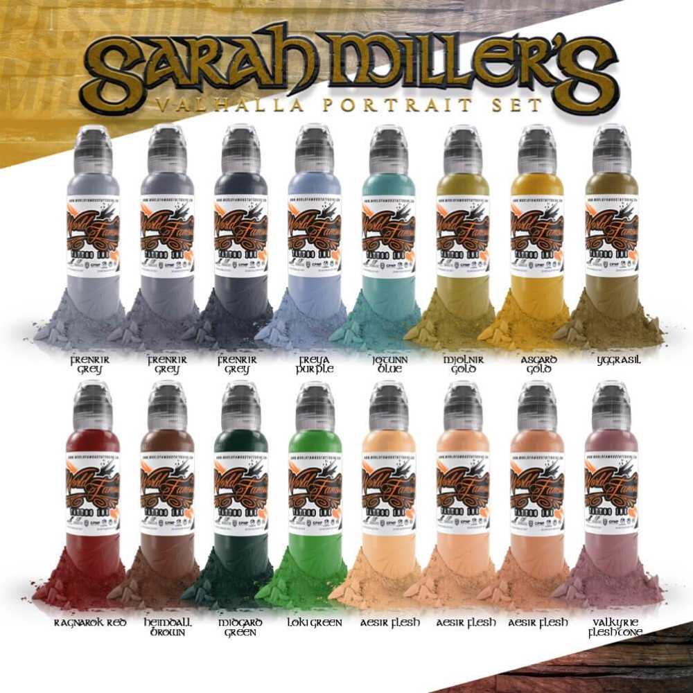 16 Color Sarah Miller Valhalla Portrait Set — World Famous Tattoo Ink — Pick Size